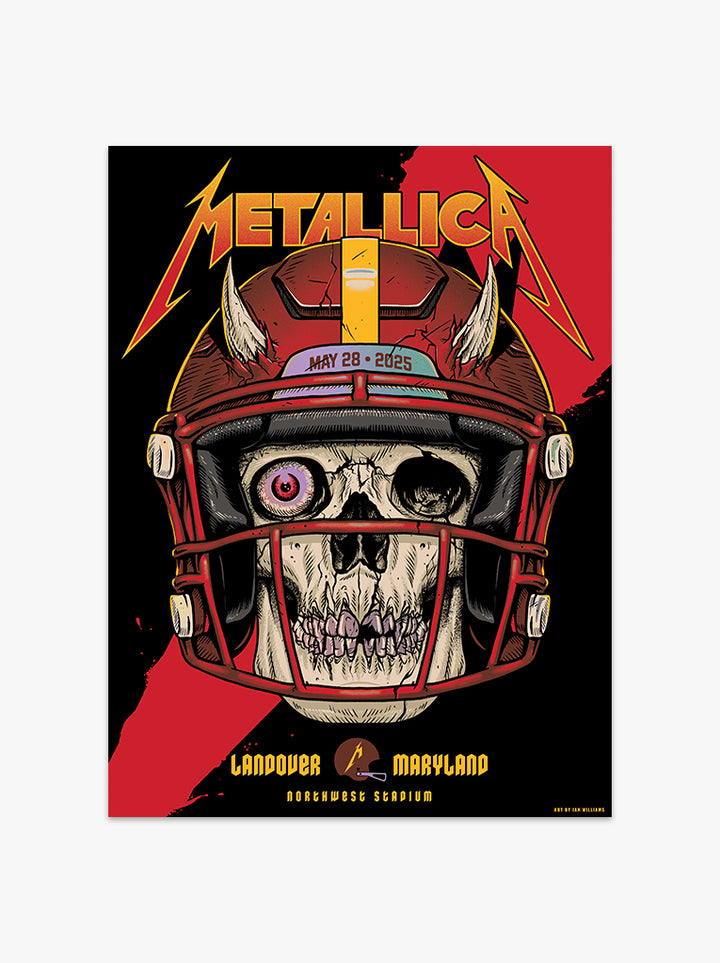Poster with skull and horns wearing a helmet