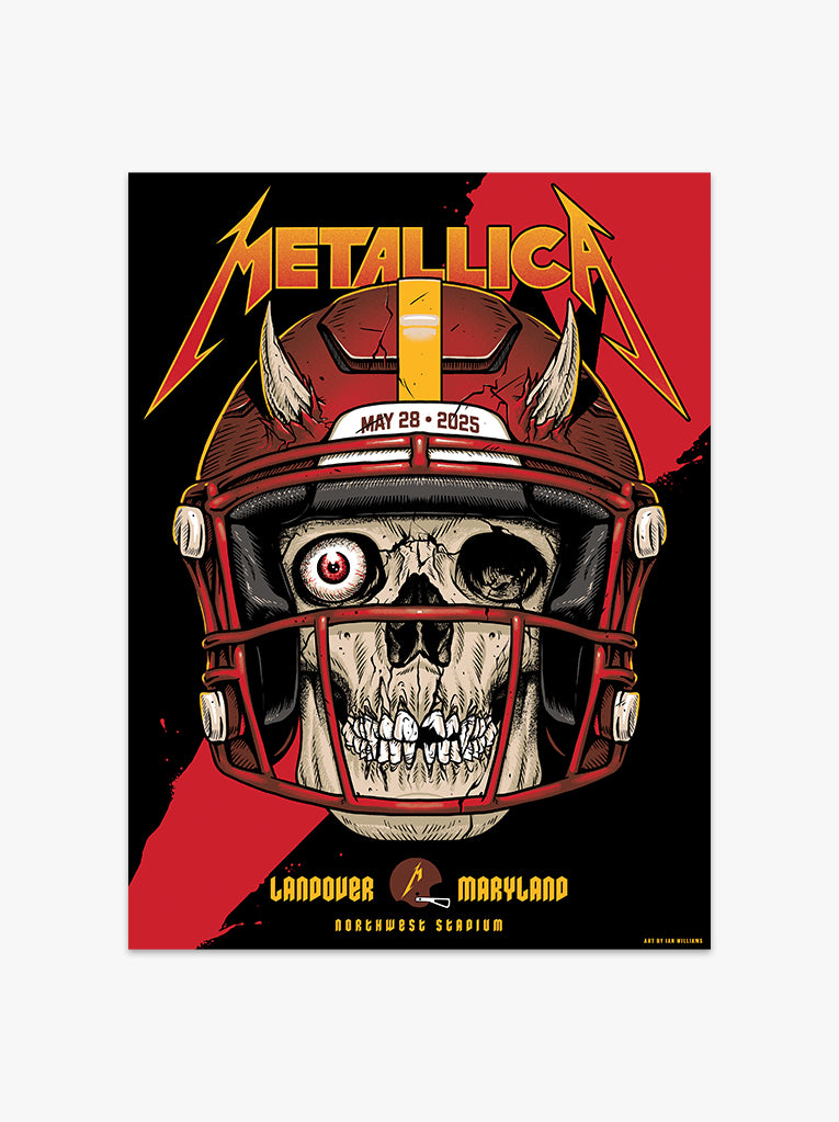 Metallica concert poster with skull in football helmet design